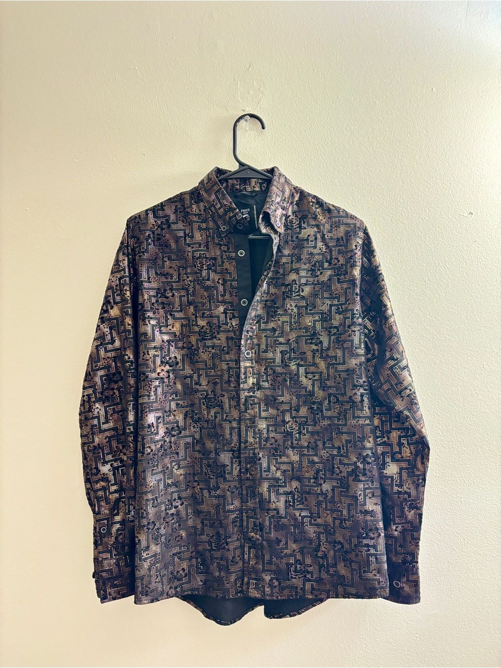 FRIED Denim Men's Long-Sleeve Patterned Button-Down Shirt in Brown